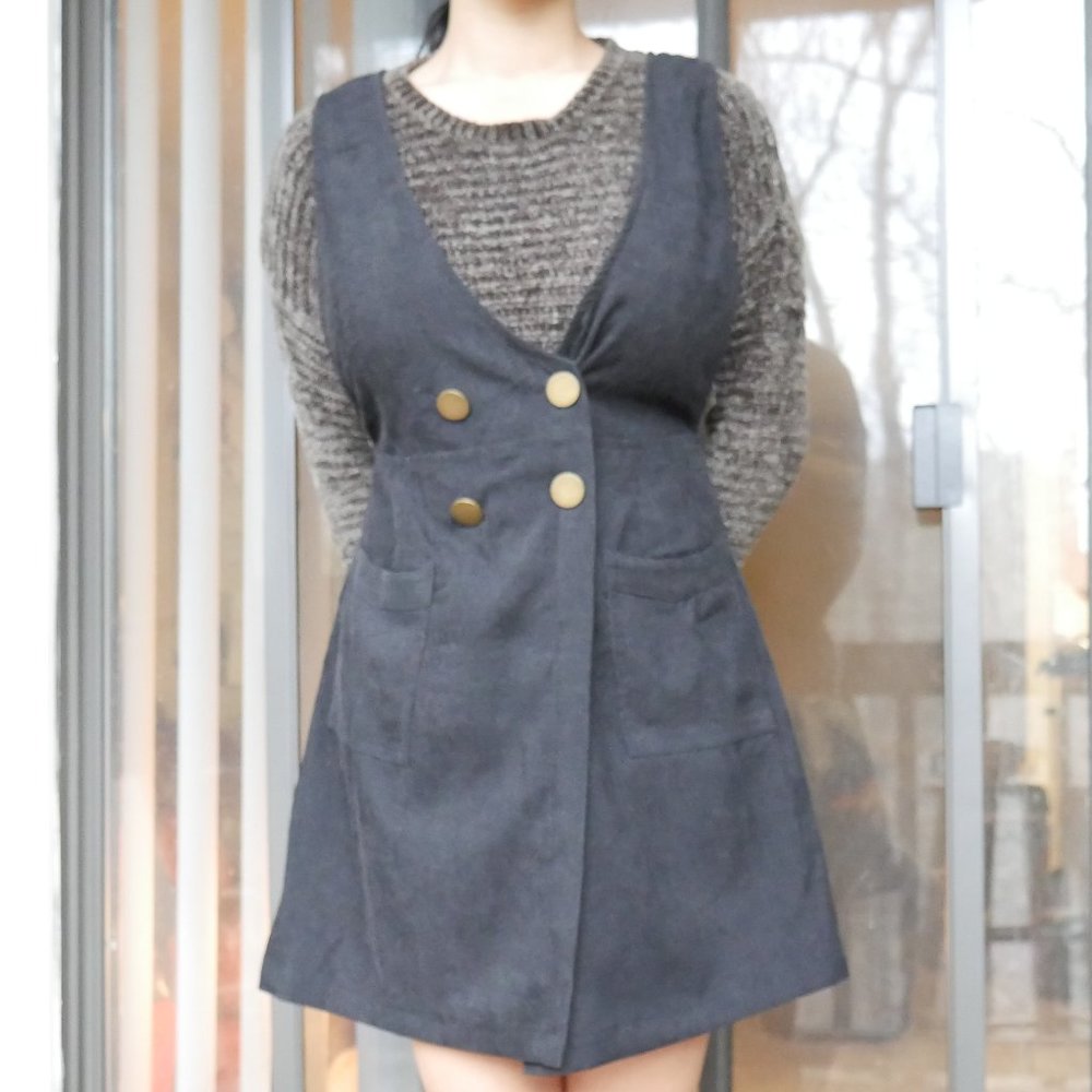 Suede Double Breasted Overall Skirt